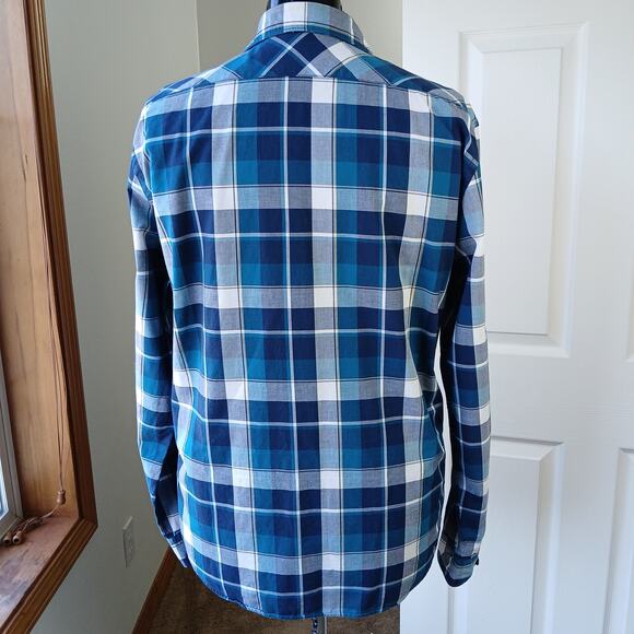 Express Teal Plaid Classic Button-up Shirt Men's Large cotton long sleeve casual - Picture 4 of 13